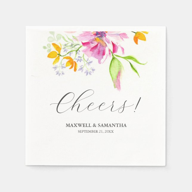 Bröllop Napkins Botaniska Rosa Blommigtar Pappersservett (Framsidan)