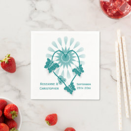 Bröllop Napkins Teal Butterflies Heart Pappersservett