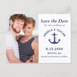 Bröllop Nautical Anchor Photo Navy Blue Meddelande Vykort