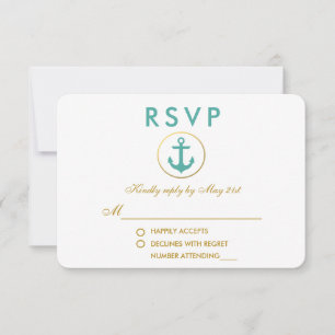 Bröllop Nautical Anchor Teal Guld OSA Kort