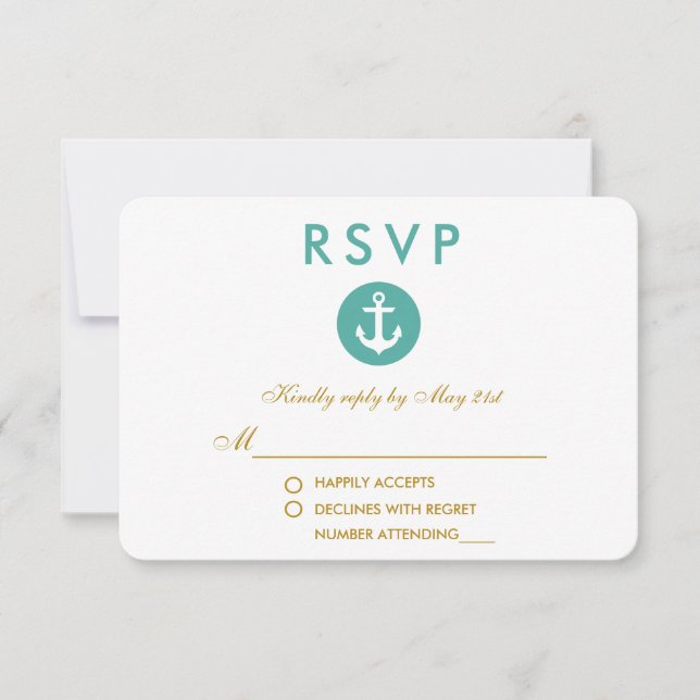 Bröllop Nautical Anchor Teal OSA Guld (Framsida)