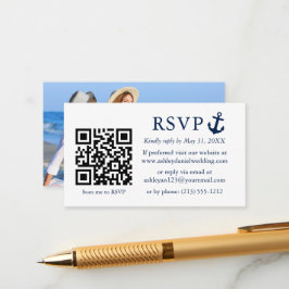 Bröllop Nautical Blue Anchor OSA QR Photo Tilläggskort