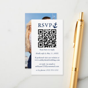 Bröllop Nautical Blue Anchor QR OSA Photo Tilläggskort