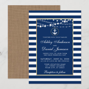 Bröllop Nautical Blue Rand Ljus Inbjudan B