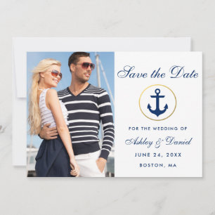 Bröllop Nautical Blue Save Date Photo W Spara Datumet