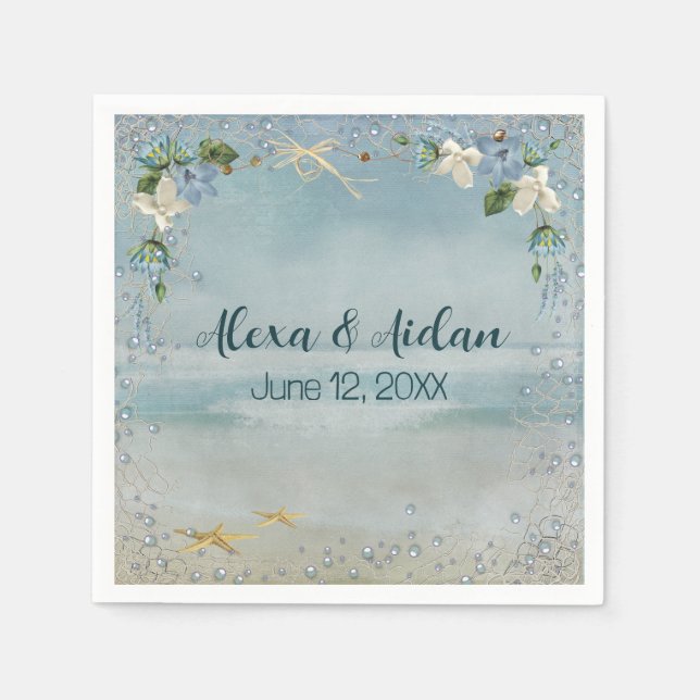 Bröllop Nautical Net med Bubbles Pappersservett (Framsidan)