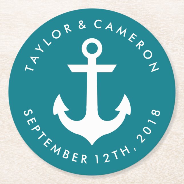 Bröllop Nautical Underlägg Papper Rund (Framsidan)