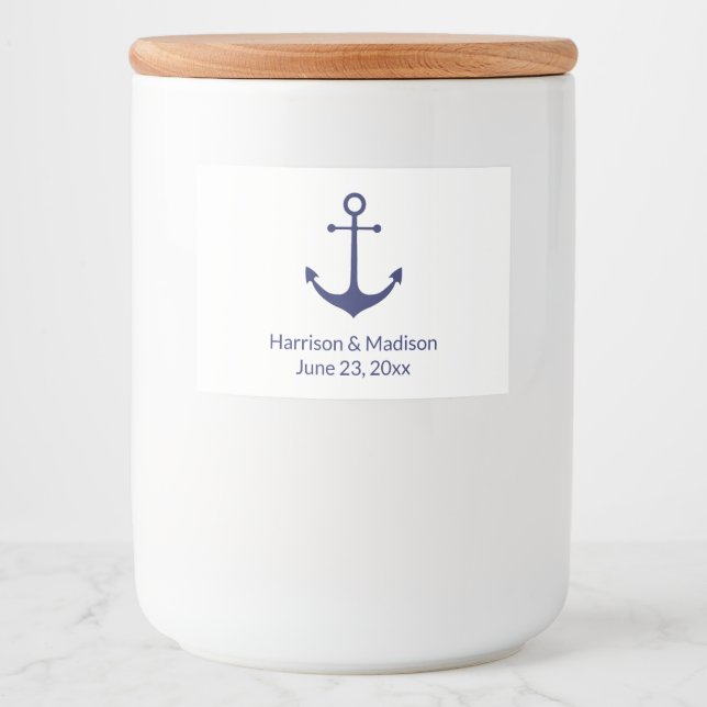 Bröllop nautisk ankarpunkt marin blå elegant mat etiketter (Framsida)