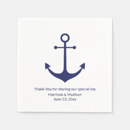 Bröllop nautiska ankarpunkt marinblå papper pappersservett