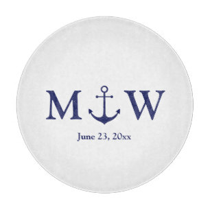 Bröllop nautiskt ankarfartyg, marinblått monogram