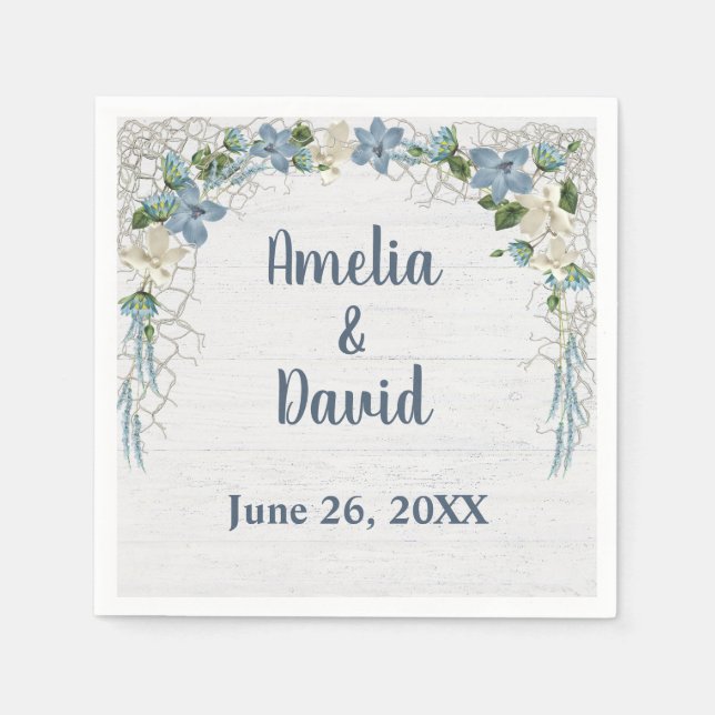 Bröllop nautiskt nät på Whitewasched Wood Pappersservett (Framsidan)