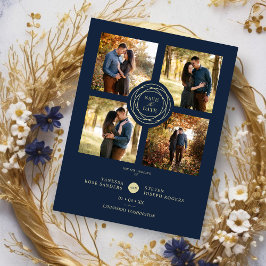 Bröllop Navy Guld 4 Photos Modern Collage Script