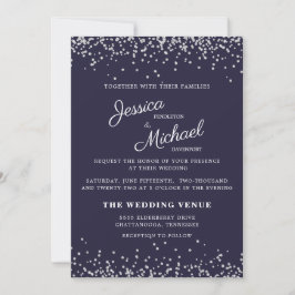 Bröllop Navyblå Silverglitter Elegant Skrift Inbjudningar
