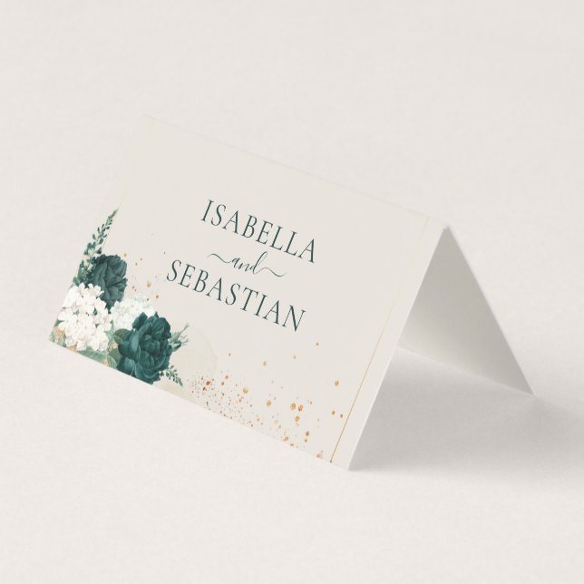 Bröllop Neutral Crème QR Smaragdgrön Ros Blommig Kort (Baksida)