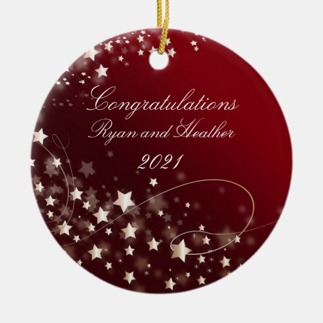 Bröllop Newlyweds Förlovning New Home Red Julgransprydnad Keramik (Framsidan)