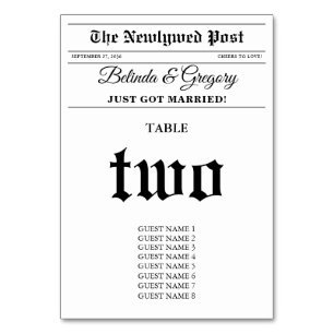 Bröllop Newspaper Roligt Black & White Bröllop Bordsnummer