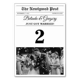Bröllop Newspaper Roligt Black & White Photo Bröll Bordsnummer