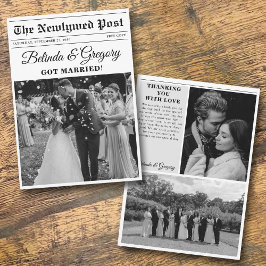 Bröllop Newspaper Roligt Black & White Photo Bröll Tack Kort