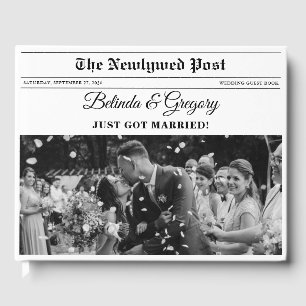 Bröllop Newspaper Roligt Black & White Photo Keeps Gästböcker