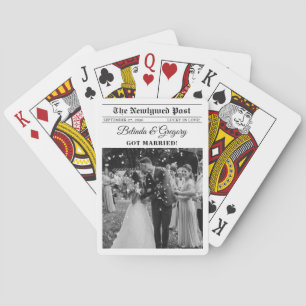 Bröllop Newspaper Roligt Black & White Wedding Fav Casinokort