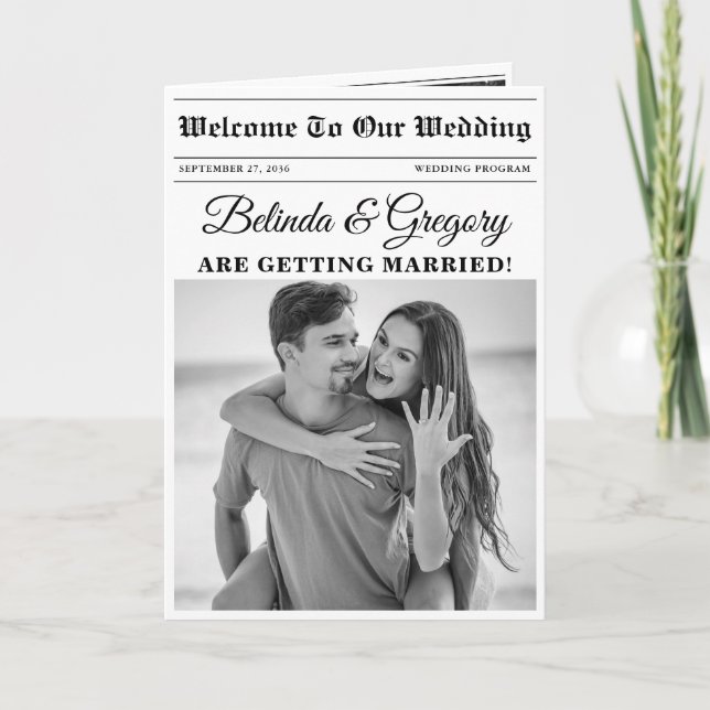 Bröllop Newspaper Roligt Photo Order of Service Program (Framsida)