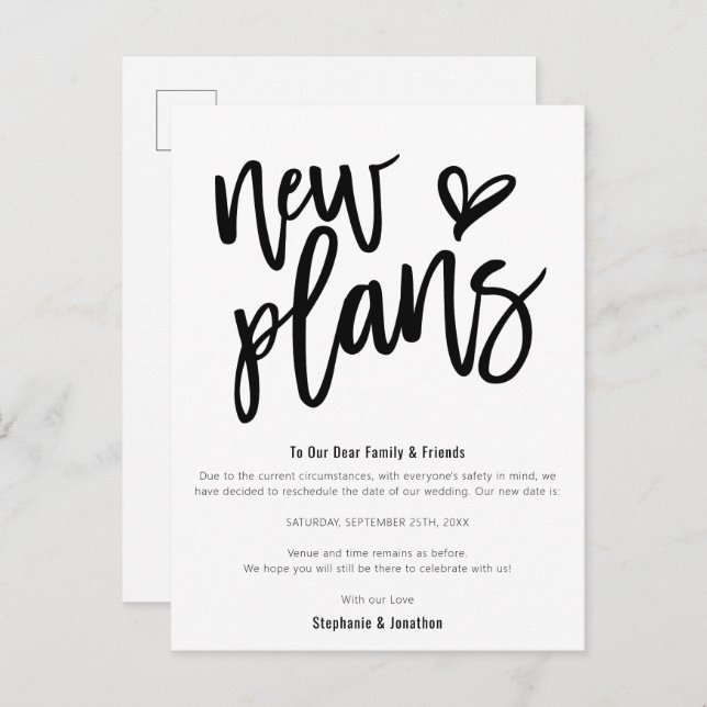 Bröllop Ny Plan Spara Datum Stilig Manus Meddelande Vykort (Fram/baksida)
