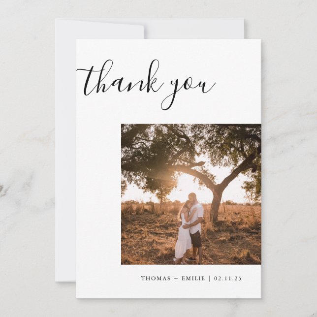 Bröllop nyligen gifta tre fotogäster tack kort (Framsida)