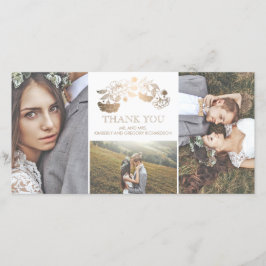 Bröllop och Guld Blommigt Tack Kort