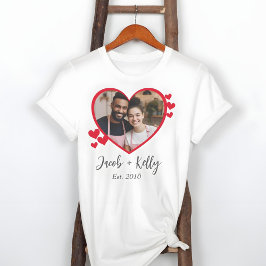 Bröllop och Valentine Couple's Hjärtformade Photo T Shirt
