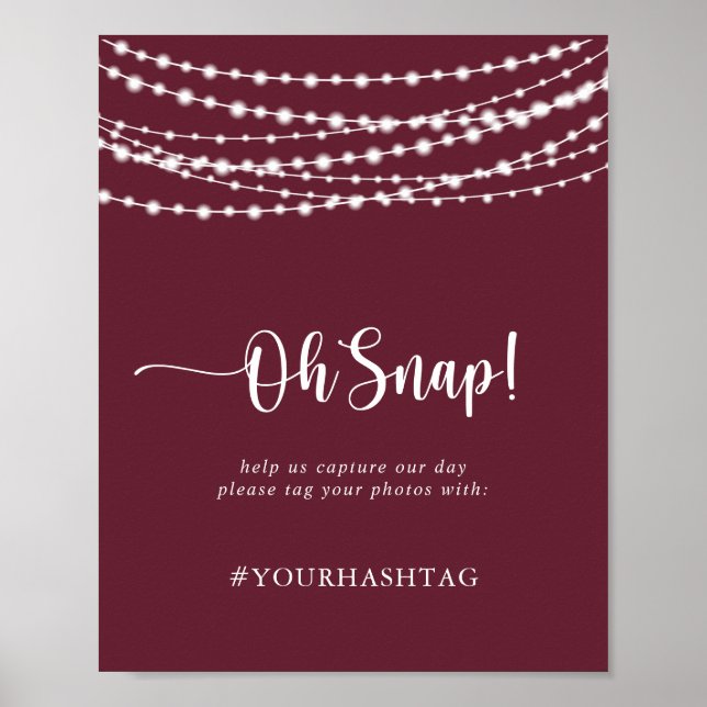 Bröllop Oh Snap Rustic String Ljus Burgundy Poster (Framsidan)