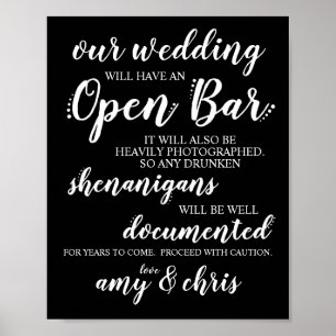 Bröllop Open Pub Funny Drunken Shenanigans Sign Poster