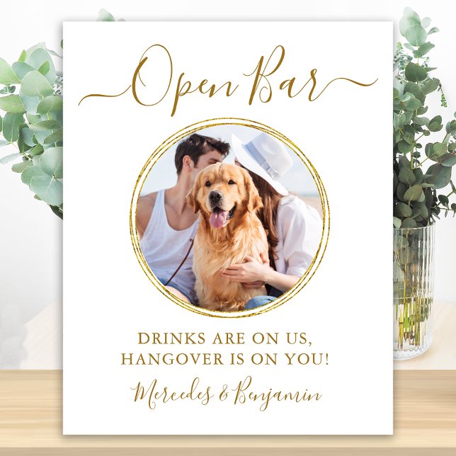 Bröllop Open Pub Personlig Guld Pet Hund Drinks Poster (Skapare uppladdad)