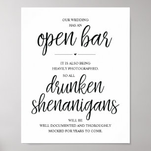 Bröllop Open Pub, rinnande shenanigans-tecken Poster