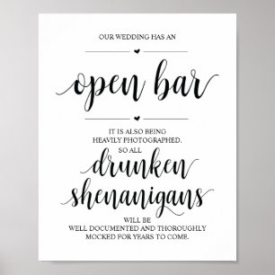 Bröllop Open Pub, rinnande shenanigans-tecken Poster