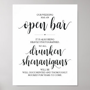 Bröllop Open Pub, rinnande shenanigans-tecken Poster