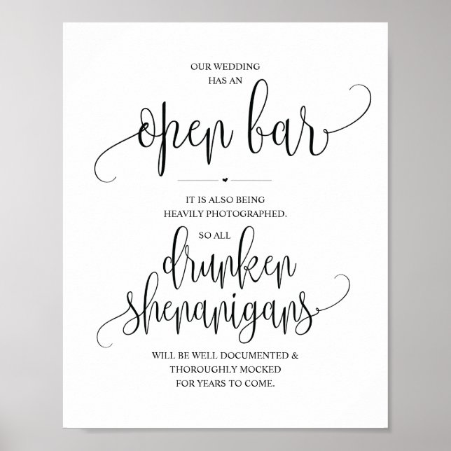 Bröllop Open Pub, rinnande shenanigans-tecken Poster (Framsidan)