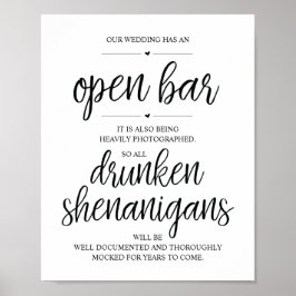 Bröllop Open Pub, rinnande shenanigans-tecken Poster