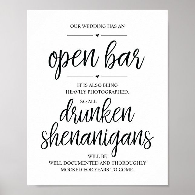 Bröllop Open Pub, rinnande shenanigans-tecken Poster (Framsidan)