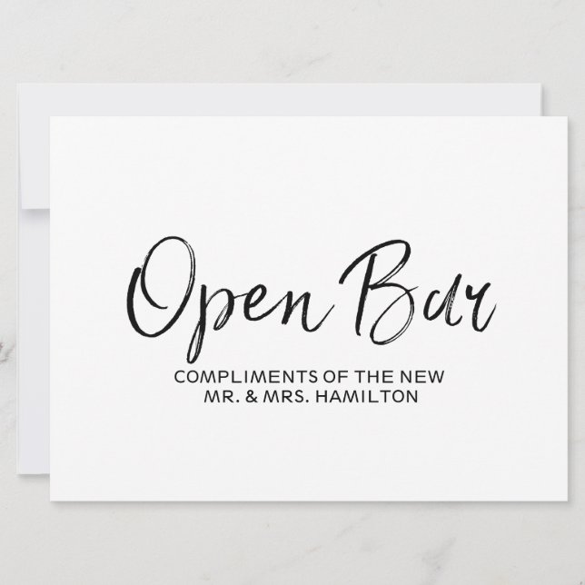 Bröllop "Öppen Bar" Skylt | Stilsäker Textning Inbjudningar (Framsida)