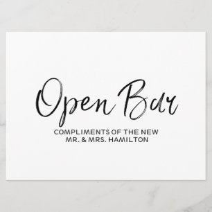 Bröllop "Öppen Bar" Skylt   Stilsäker Textning Inbjudningar