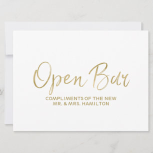 Bröllop "Öppen Bar" Skylt Stylish Guld färgad