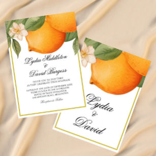 Bröllop Orange Citrus Summer Elegant Inbjudningar