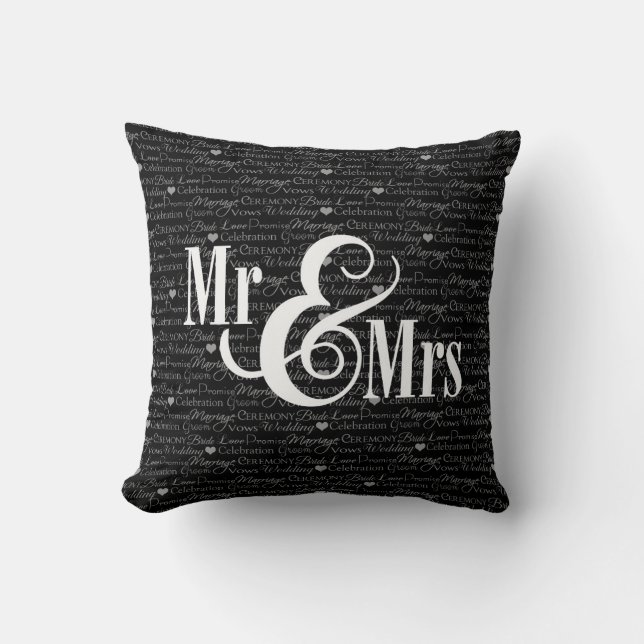 Bröllop-Ord-kudden "Mr & Mrs", personlig Kudde (Framsida)