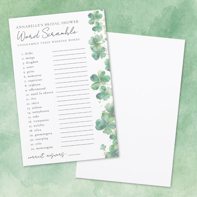 Bröllop Ord Scramble Shamrock Möhippa (Wedding Word Scramble Shamrock Bridal Shower)