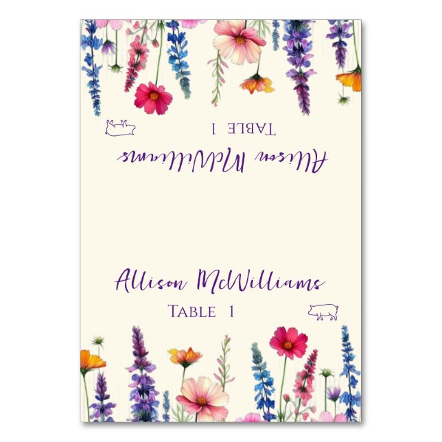 Bröllop ortskort för Wildblomsymfoni- Bordsnummer (Framsidan)