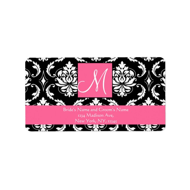 Bröllop OSA Adressetiketter Damask Monogram (Framsidan)