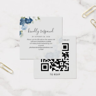 Bröllop OSA av blått Blommigt - Greenery QR-kod Fyrkantigt Visitkort