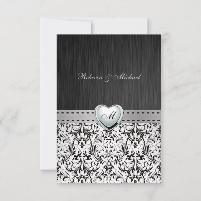 Bröllop OSA av elegant Damask Monogram Kort (Framsida)