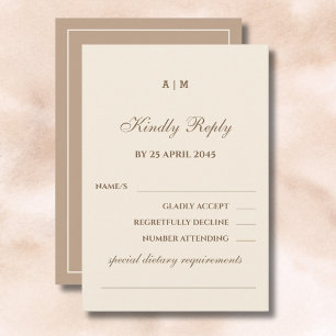Bröllop OSA av elegant Monogram Cream Taupe Kort