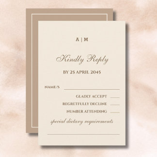Bröllop OSA av elegant Monogram Cream Taupe Kort